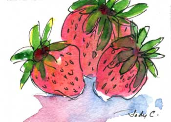 "Summer Strawberries!" by Jody Covington, Beloit WI - Watercolor - SOLD
